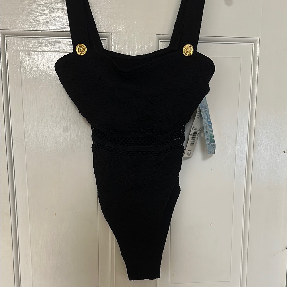 Women’s Swimsuit by Main-stream Black One Piece with a Nautical Touch NWT